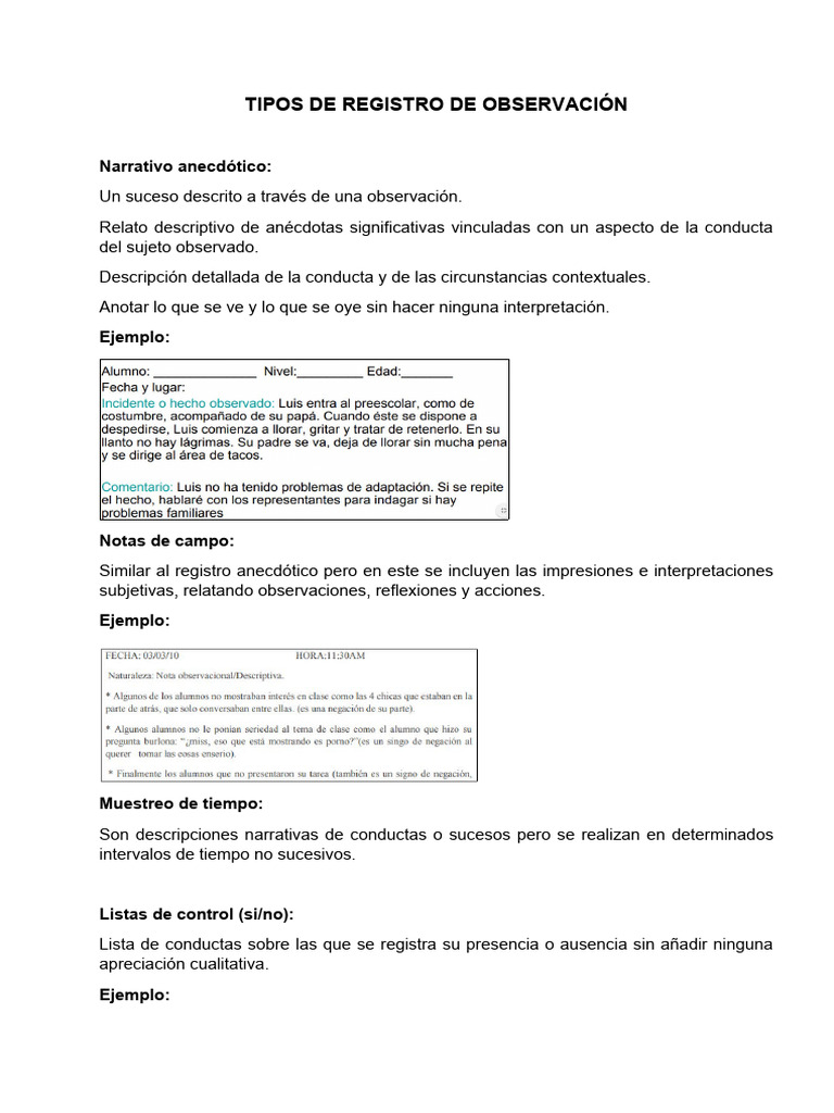 Tipos de Registro de Observación | Descargar gratis PDF | Evaluación ...