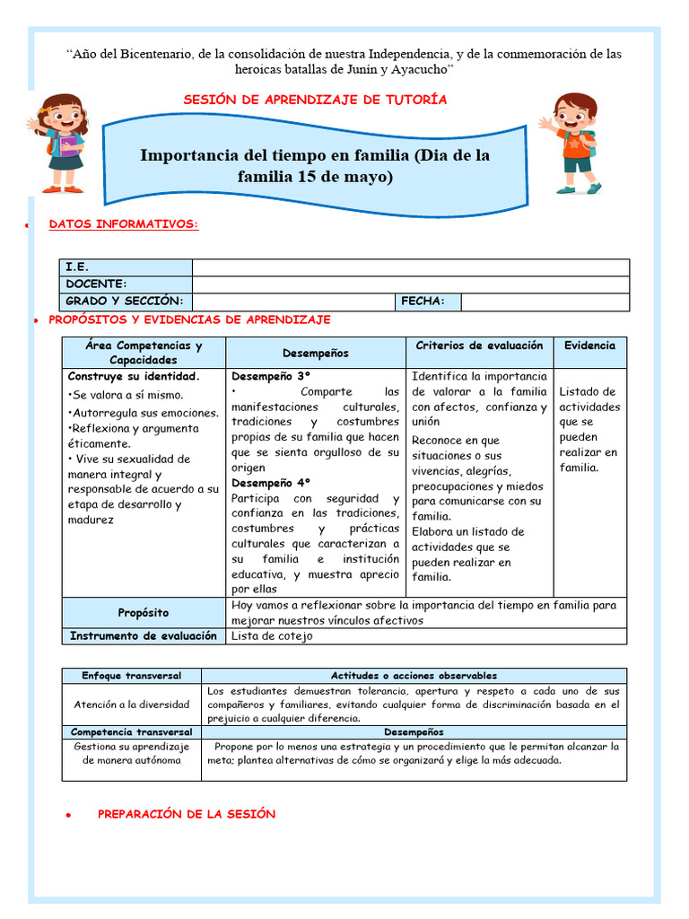 Iv Ses Tuto Lun 13 Tiempo en Familia 933623393 Prof Yessenia | PDF ...