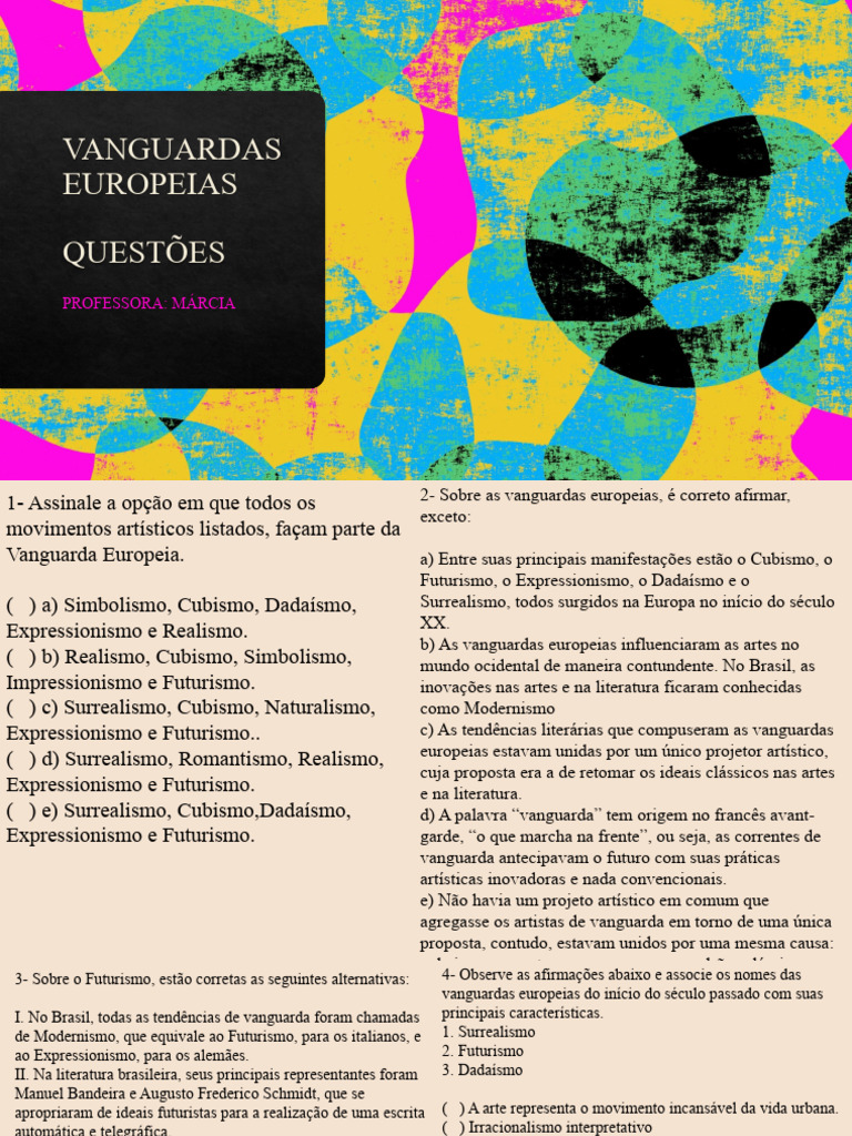 Questões sobre Vanguards Europeias | PDF | Modernismo | Expressionismo