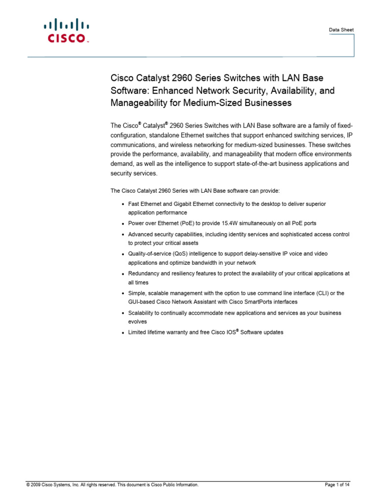 Cisco Catalyst 2960 Series Overview | PDF | Computer Network | Quality ...