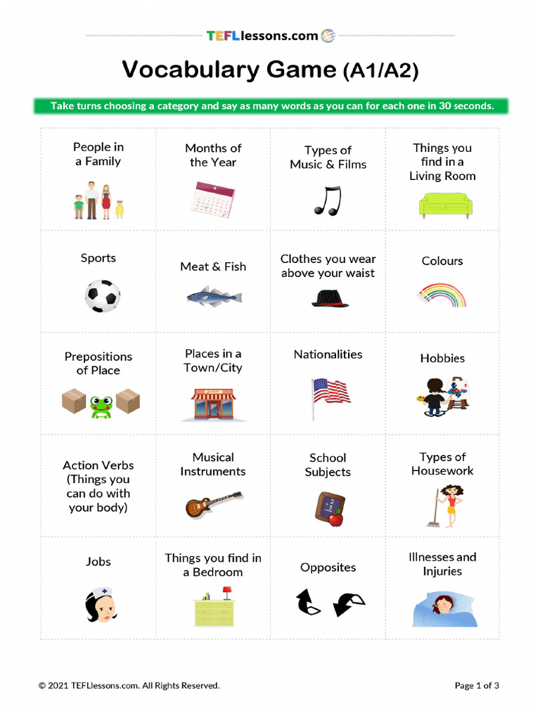 Vocabulary Game Pdf