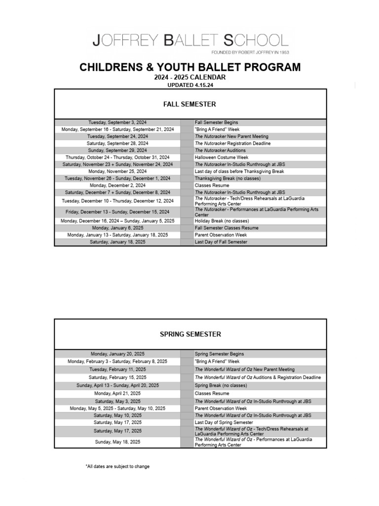 Children s and youth ballet official calendar official combined