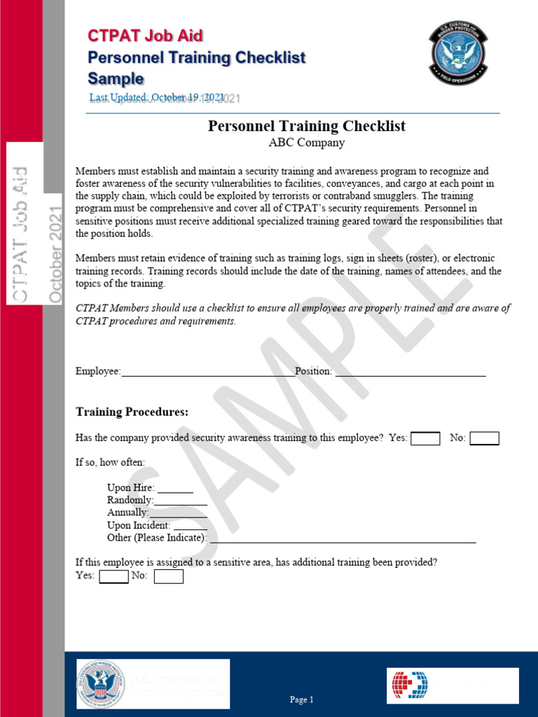 CTPAT Personnel Training Checklist | PDF | Computer Security | Security