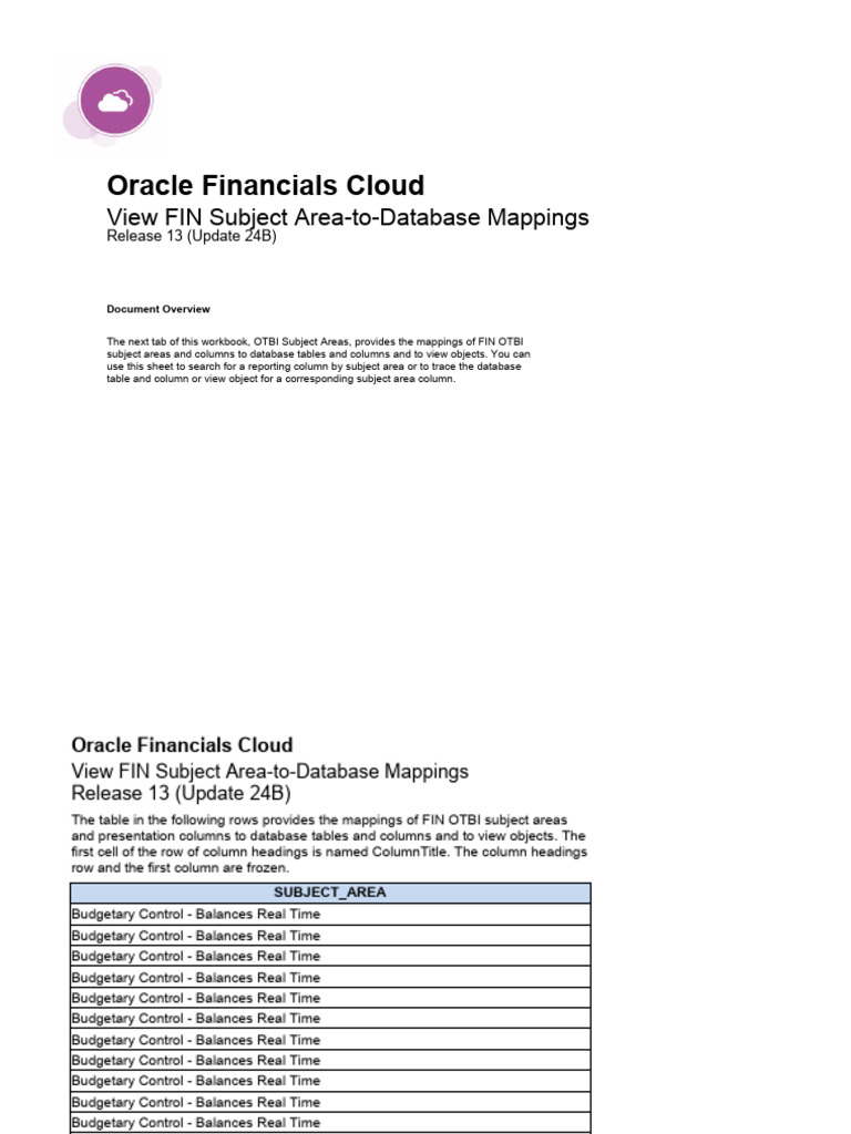 R13 24b fin otbi database mapping with viewobjects pdf banks cash