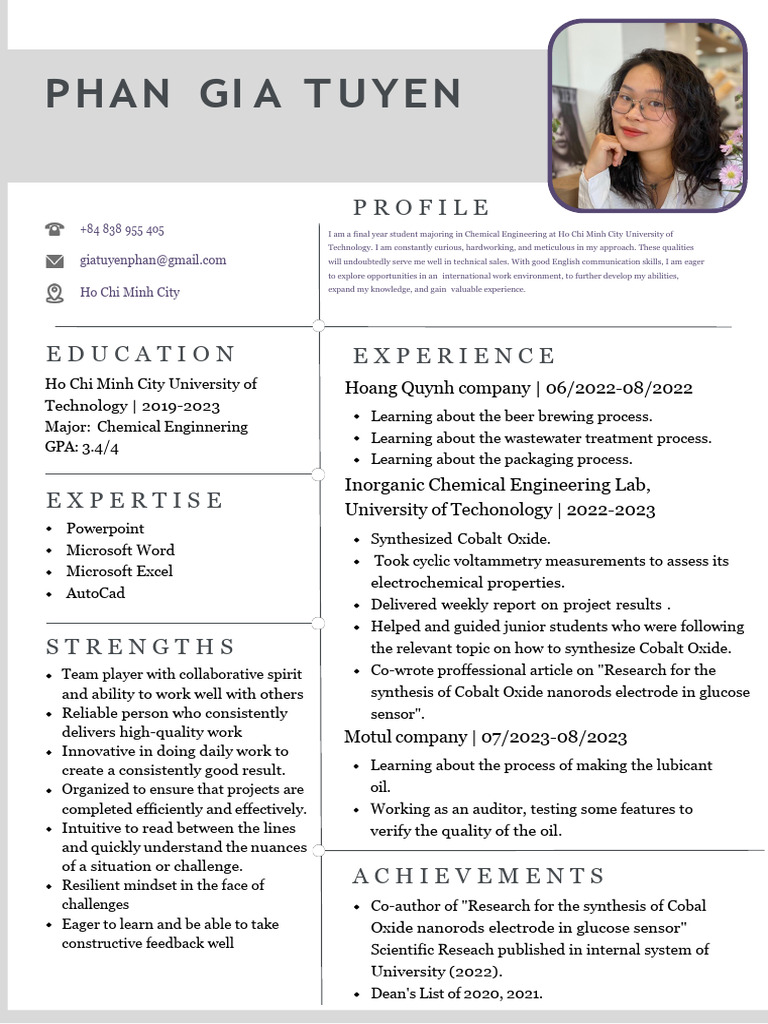 Chemical Engineering Student Profile | PDF
