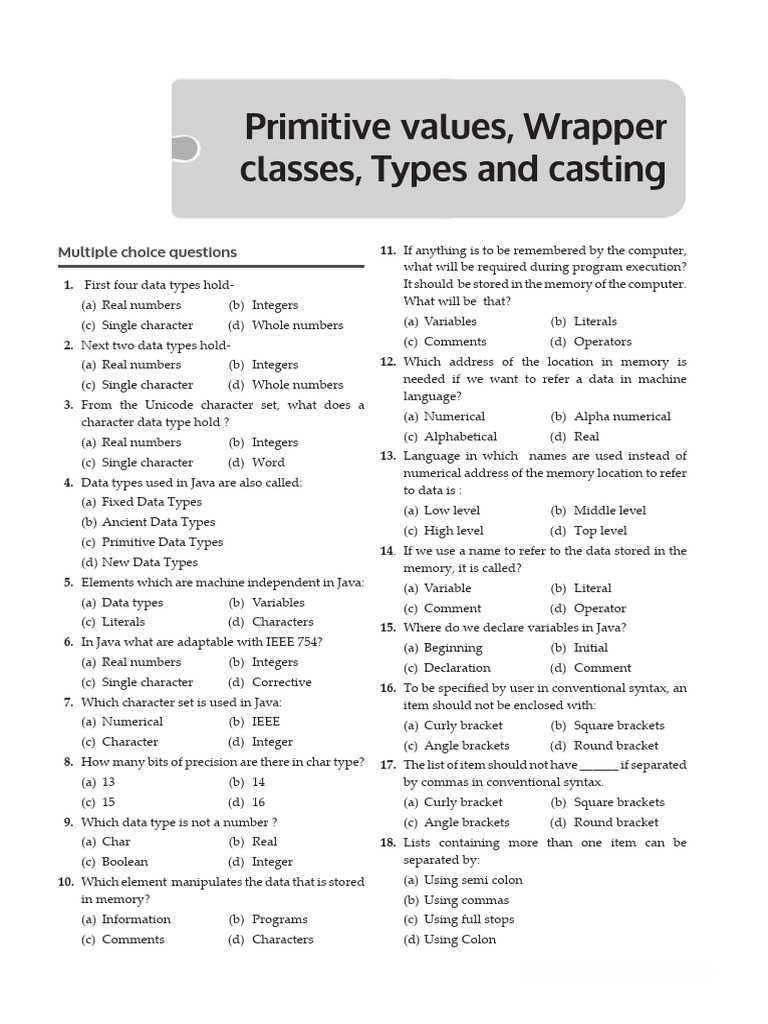 Primitive Values, Wrapper Classes, Types and Casting | PDF | Data Type ...