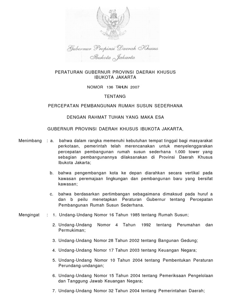 Peraturan Gubernur Jakarta tentang Rusuna | PDF