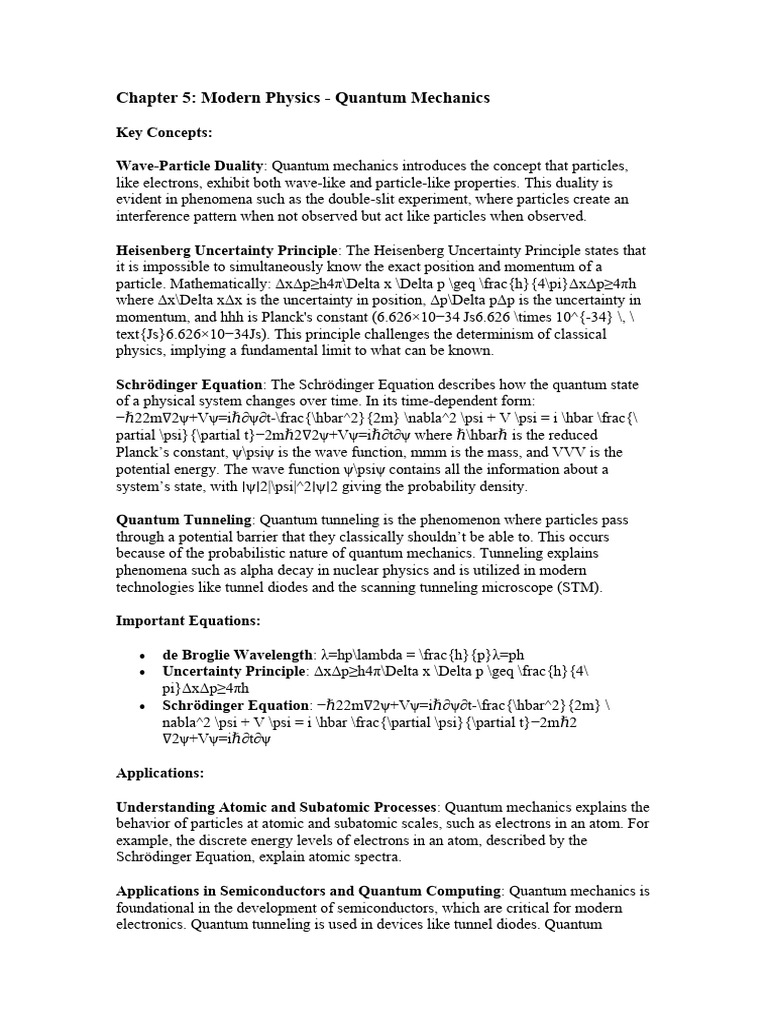 Quantum Mechanics: Key Concepts Explained | PDF | Quantum Mechanics ...