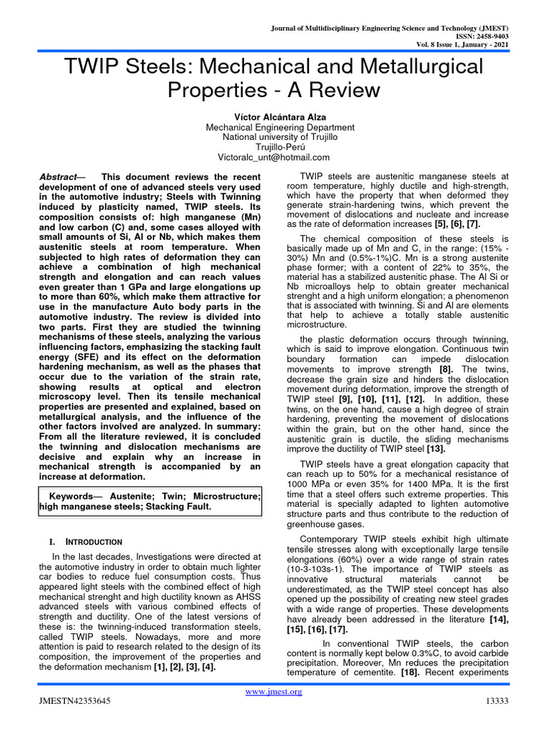 Twip Steels Mechanical and Metallurgical Properties | Download Free PDF ...