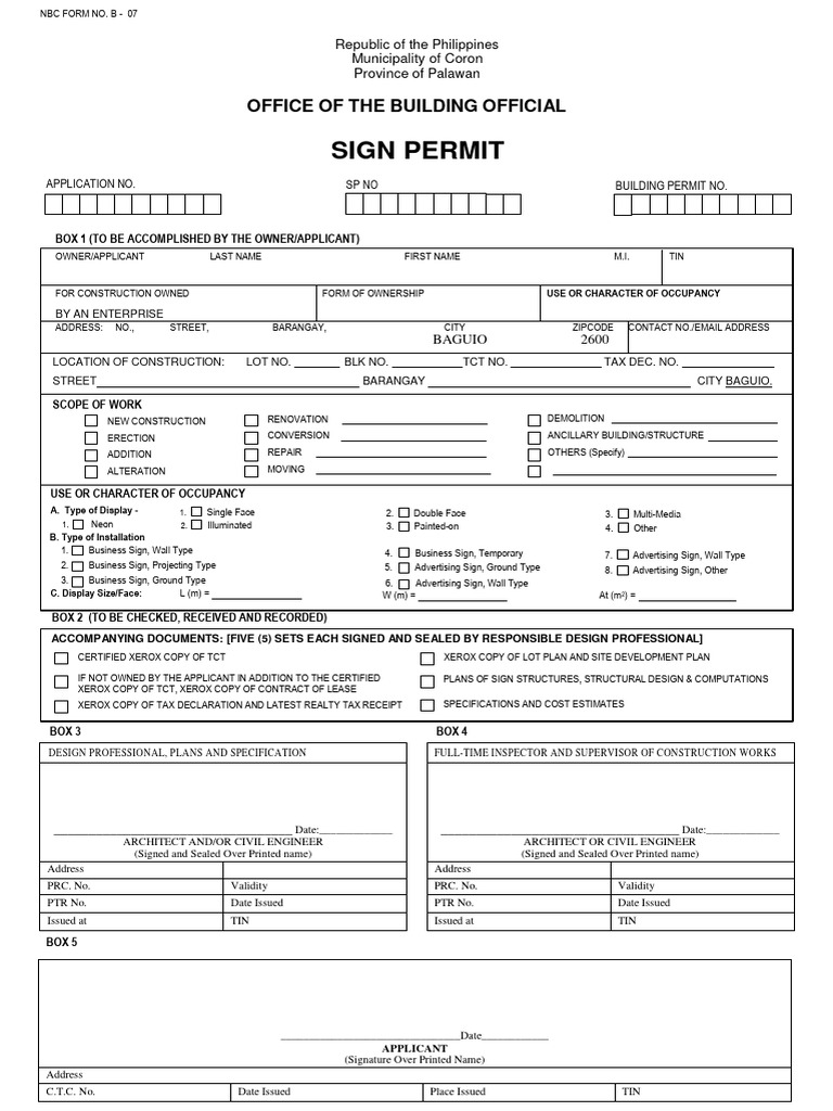 Building Permit Application Form - Coron | PDF | Architect ...