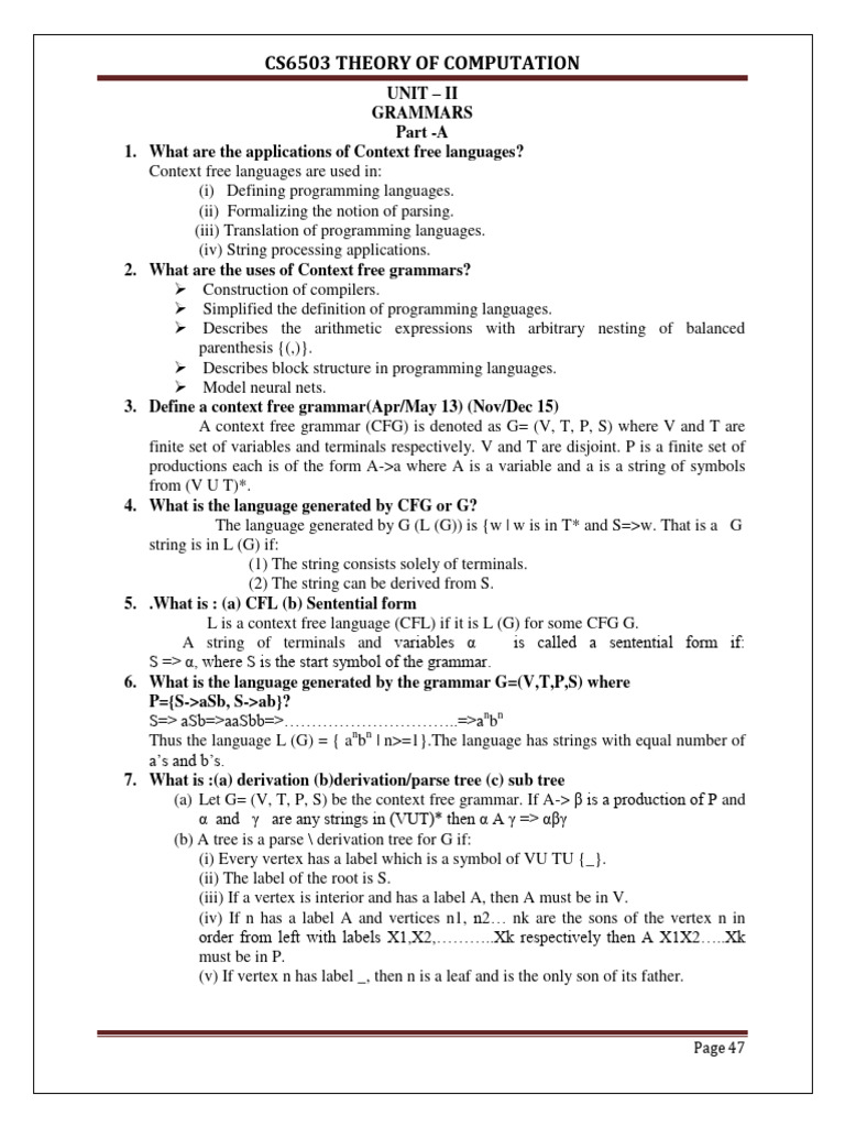 Context-Free Grammars and Their Applications | PDF | Automata Theory ...
