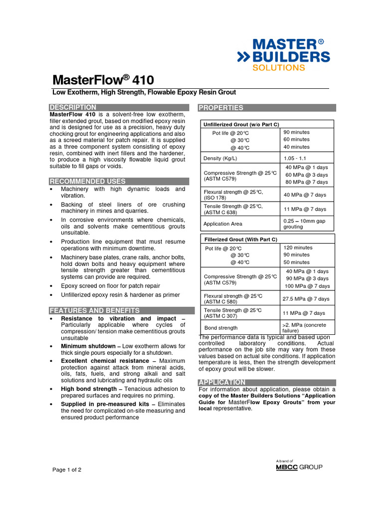 masterflow_410 v3 | Download Free PDF | Epoxy | Concrete