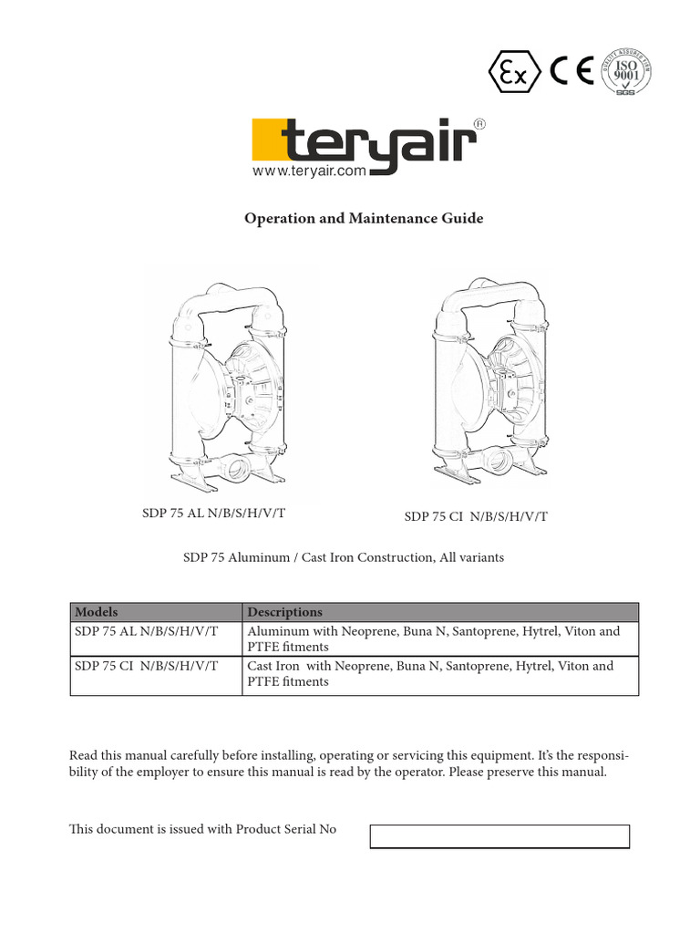 SDP 75 Pump Operation & Maintenance Guide | PDF | Pump | Valve