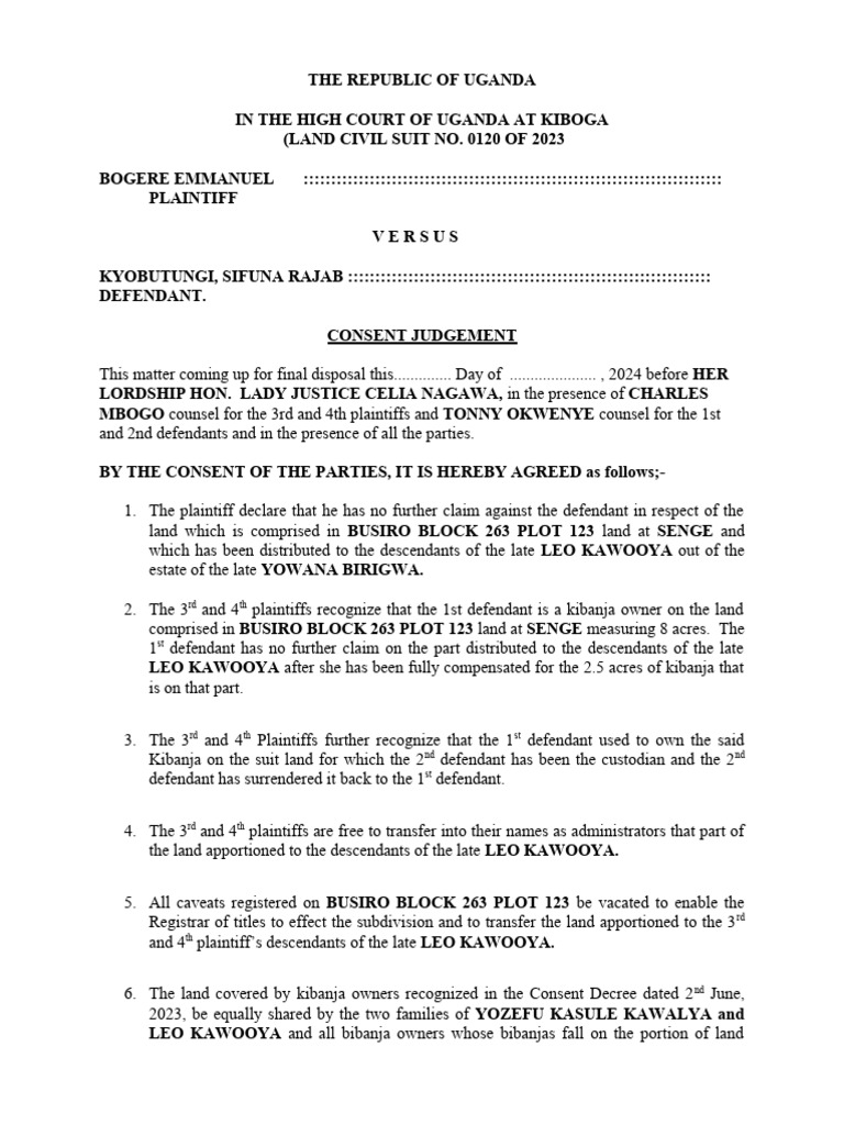 Uganda High Court Consent Judgment | PDF | Lawsuit | Justice