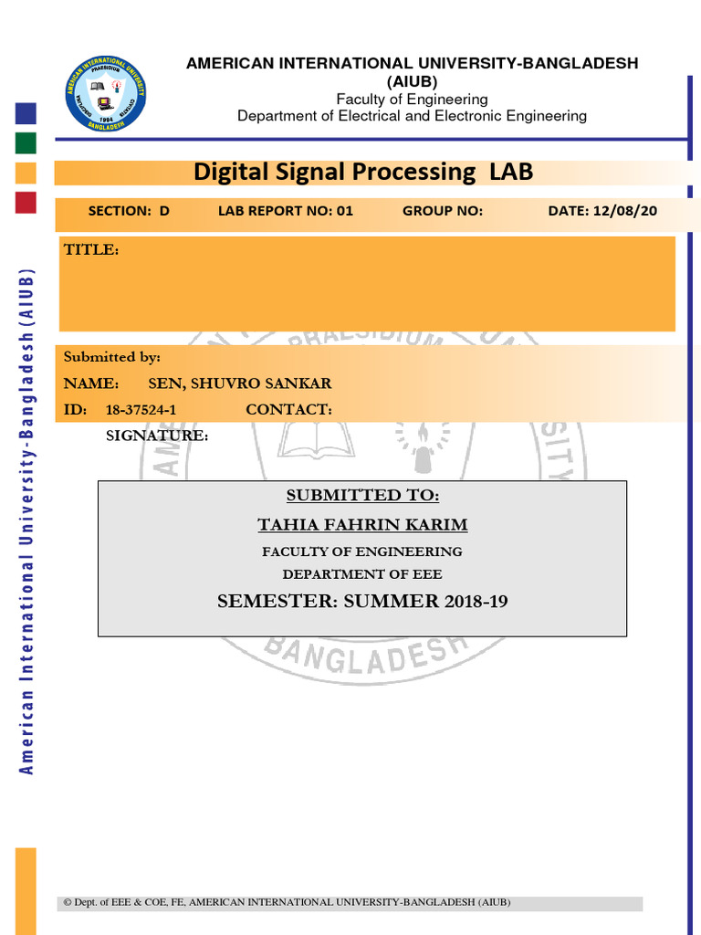 (18-37524-1 - D) DSP Lab Report 1 | PDF | Matrix (Mathematics) | Vector ...