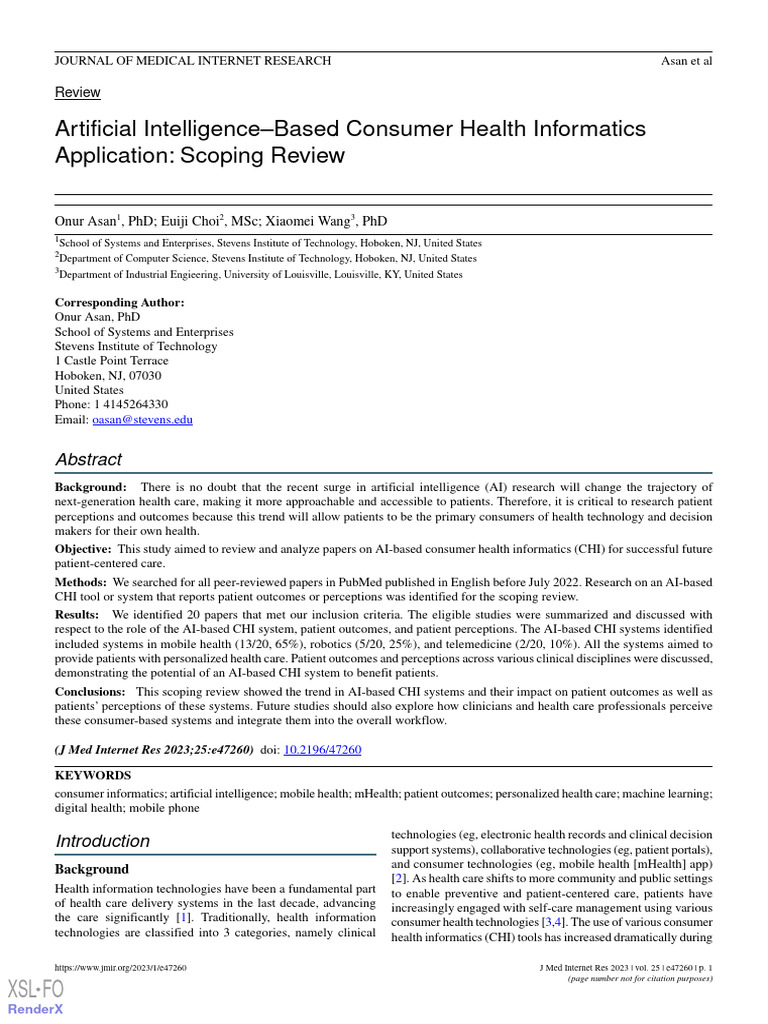 AI in Consumer Health Informatics Review | PDF | Systematic Review ...