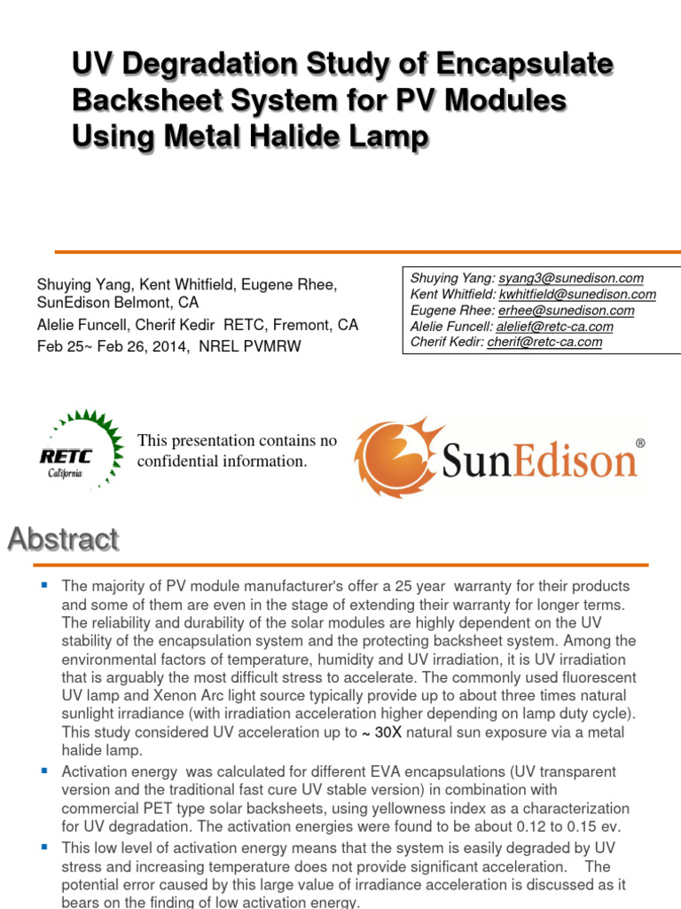 UV Stability of PV Module Backsheets | PDF | Ultraviolet | Photovoltaics