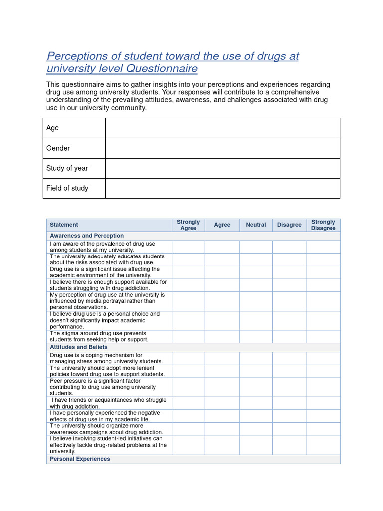 thesis questionnaire | Download Free PDF | Substance Abuse | Attitude ...