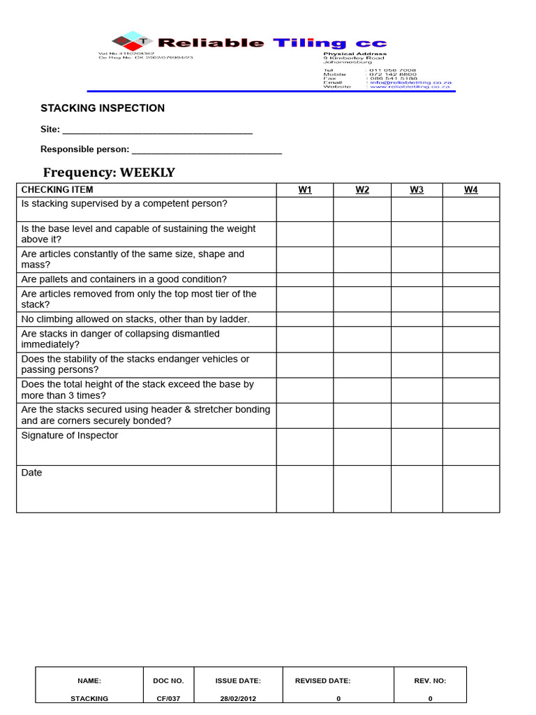037-Stacking Inspection Checklist | PDF