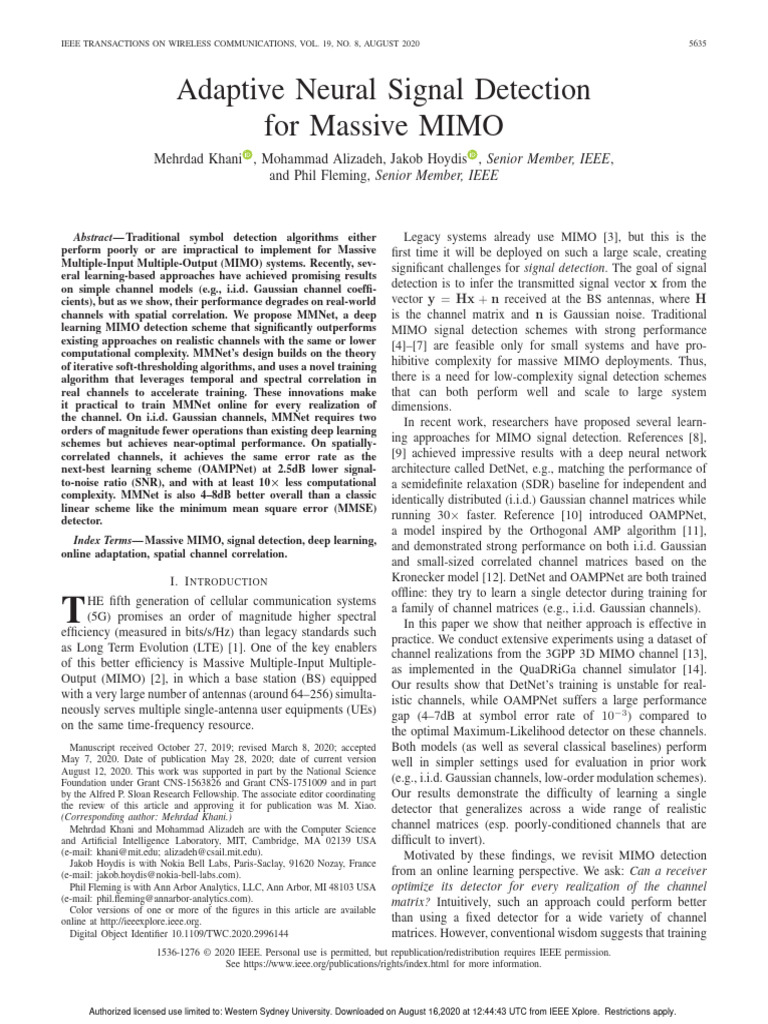 Adaptive MIMO Signal Detection Using MMNet | PDF | Mimo | Signal To ...