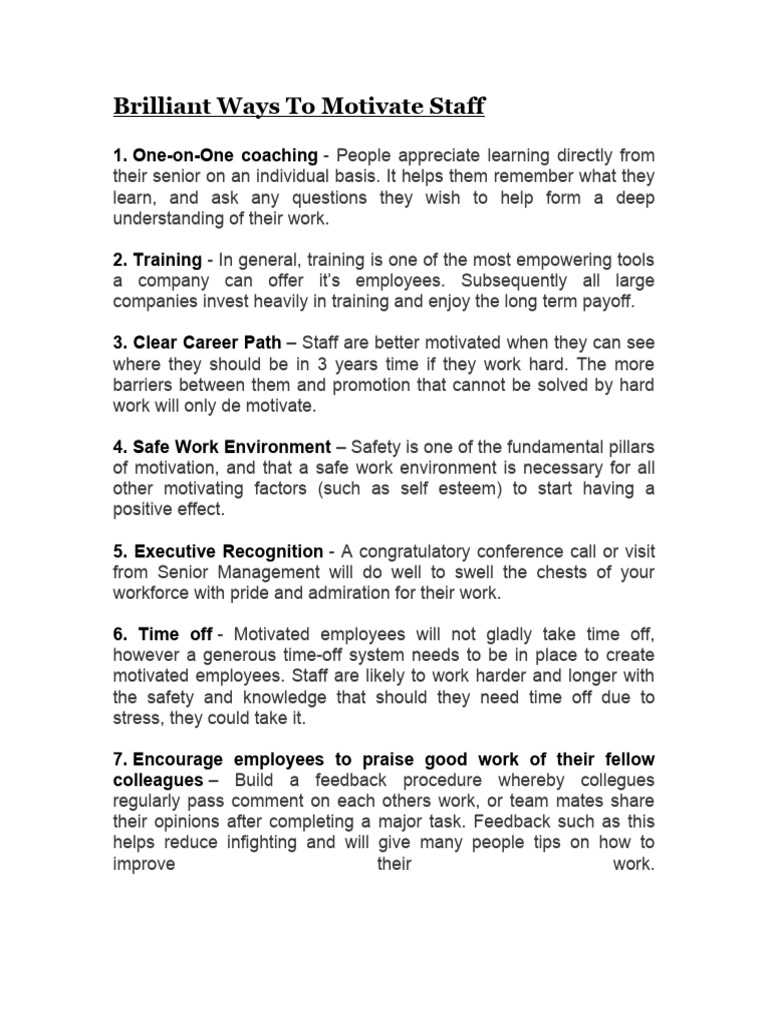 Brilliant Ways To Motivate Staff | PDF | Employment | Motivation