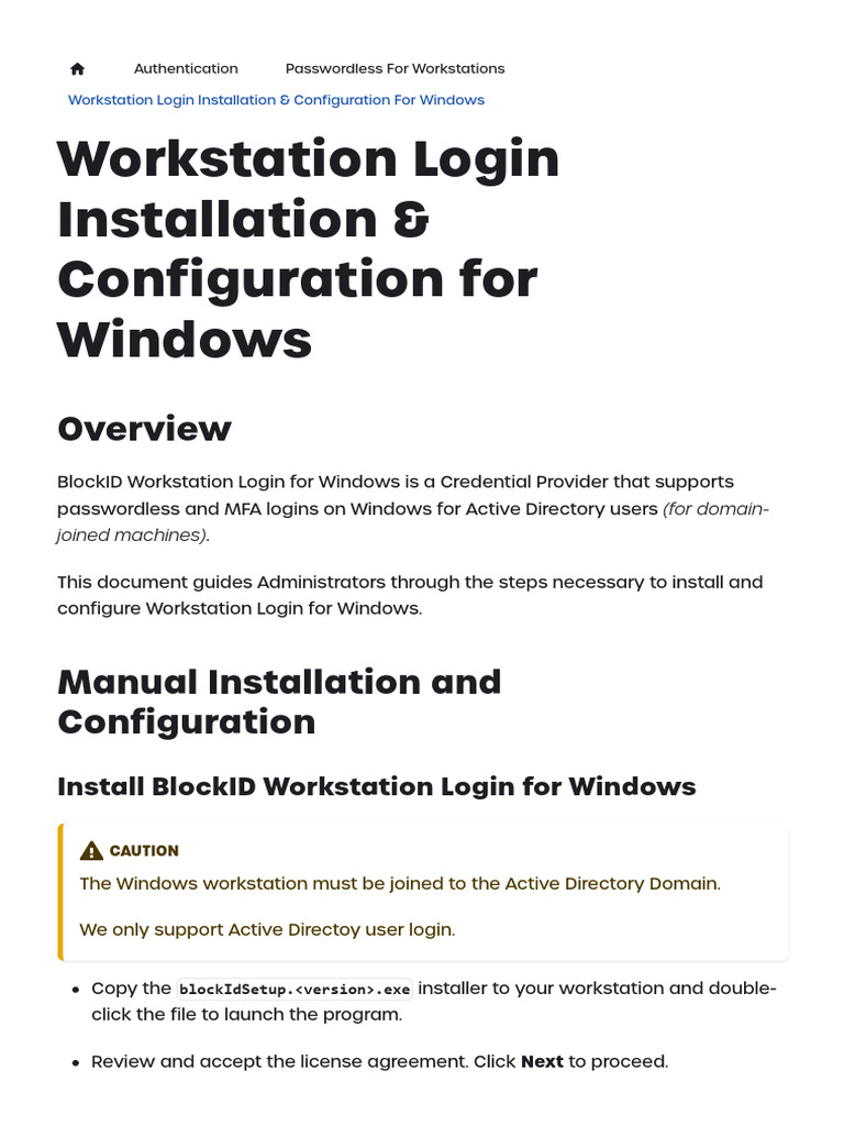 BlockID Passwordless Login Setup Guide | PDF | Microsoft Windows | Software