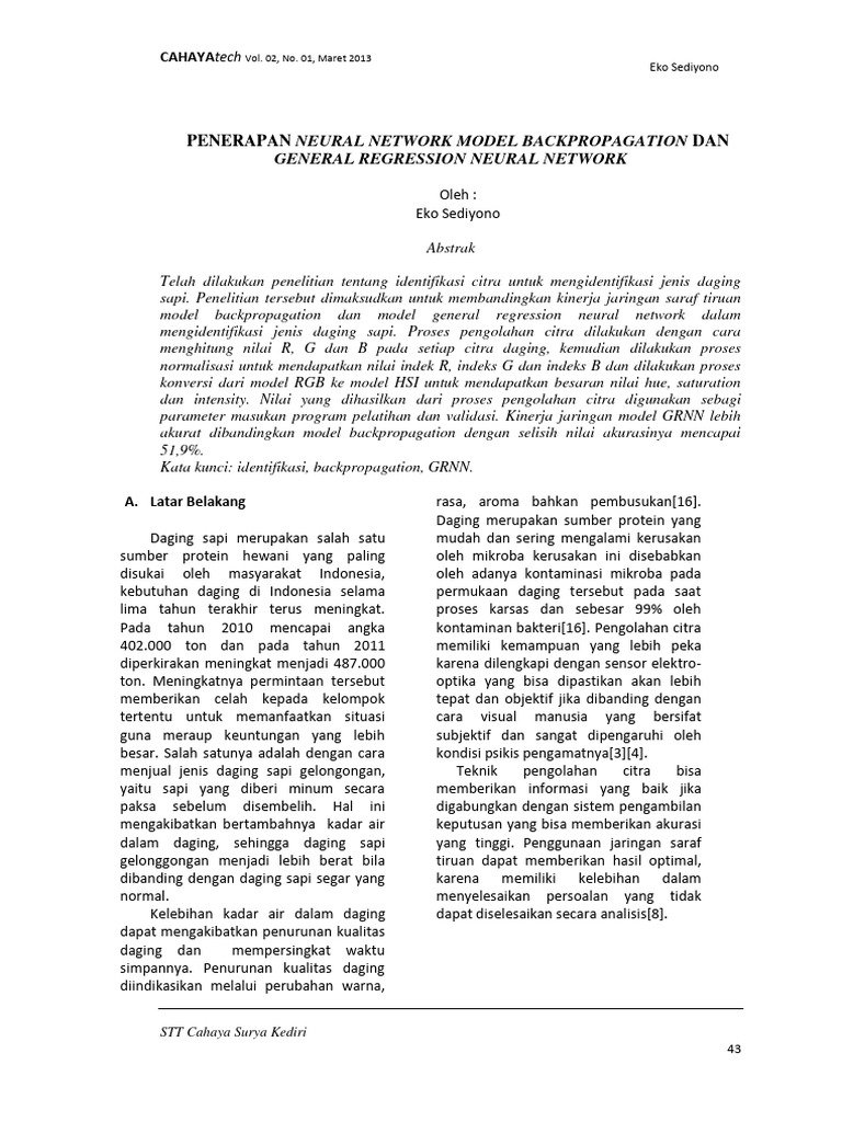 Kinerja Jaringan Saraf untuk Daging Sapi | PDF