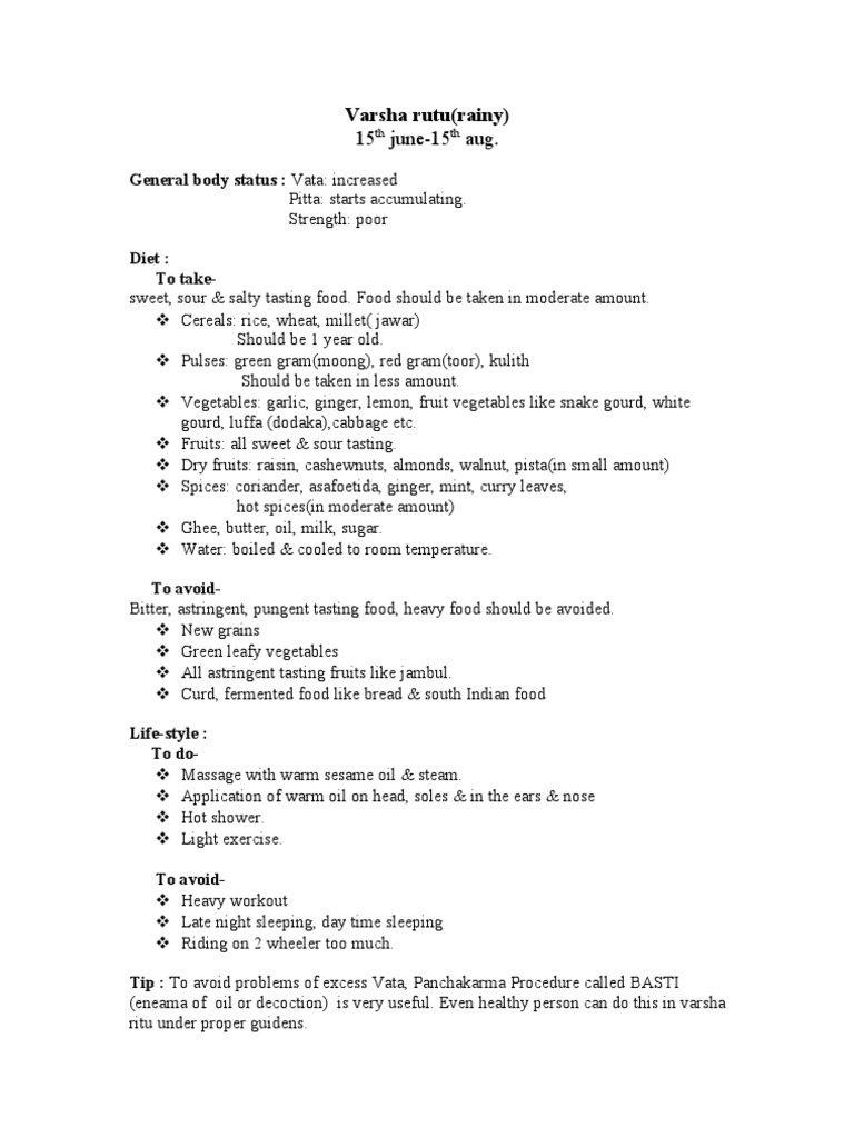 Varsha Rutu Health Guidelines | PDF
