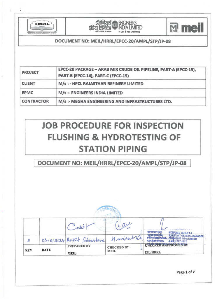 Piping Hydrotest Procedure PDF