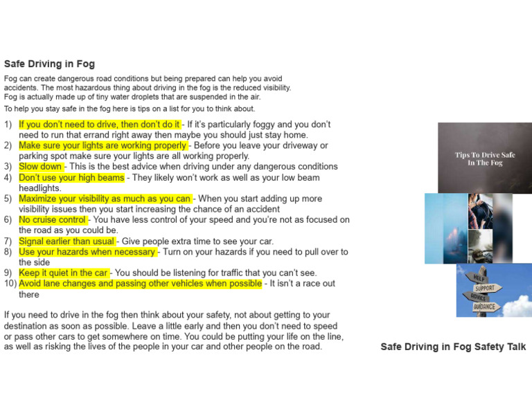 Fog Driving Safety Tips | PDF | Business | Travel