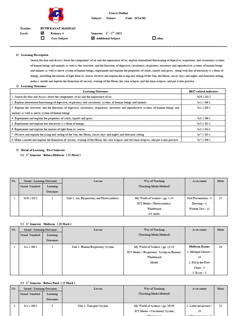 P4 Science-SC14201 2022 Courseoutline | PDF | Eclipse | Educational ...