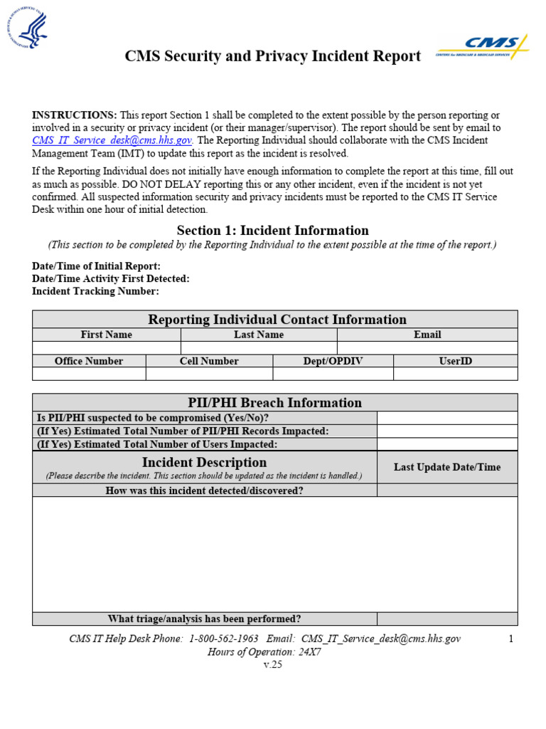 CMS Security Incident Report Template | PDF | Secure Communication ...