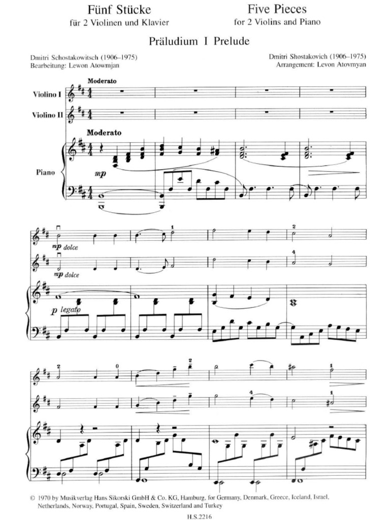 Д. Шостакович - 5 пьес для 2 скрипок и ф-но - QQ浏览器纯图版 | PDF