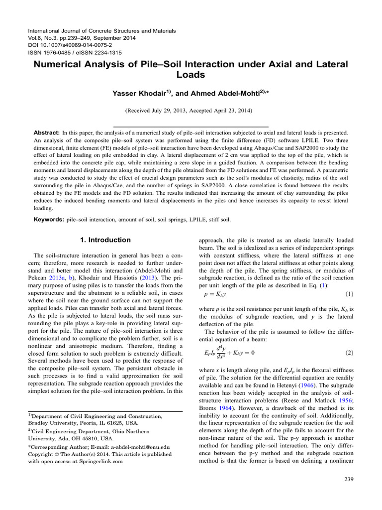 Numerical Analysis of Pile Soil Interact | PDF | Elasticity (Physics ...