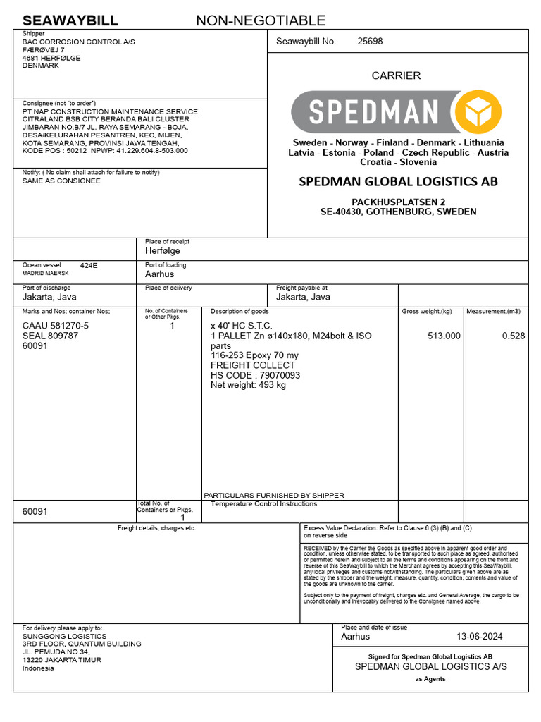 Final BL | PDF | Indemnity | Common Carrier