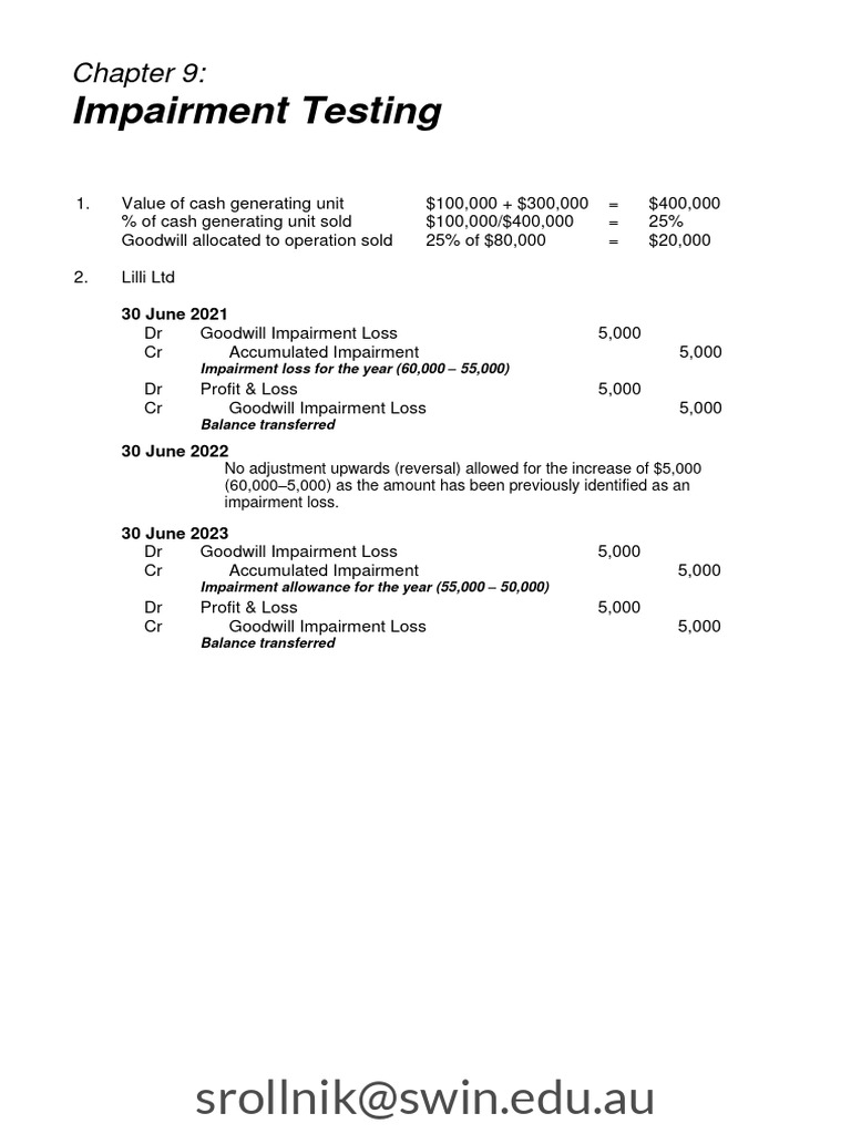 3 09 Impairment Of Assets Sol Pdf Goodwill Accounting Money