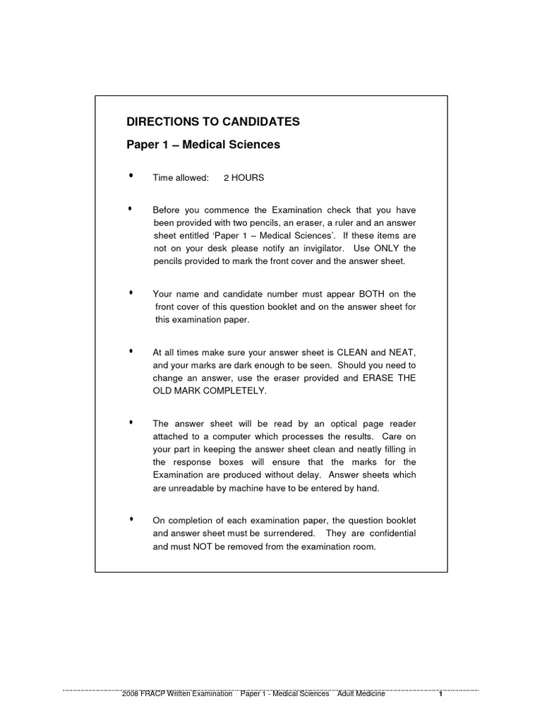 2008 FRACP Medical Sciences Exam Paper | PDF | Clinical Trial | Medicine