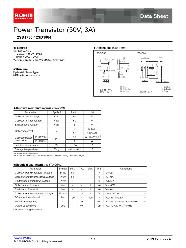 D1760 | Download Free PDF | Bipolar Junction Transistor | Electrical ...