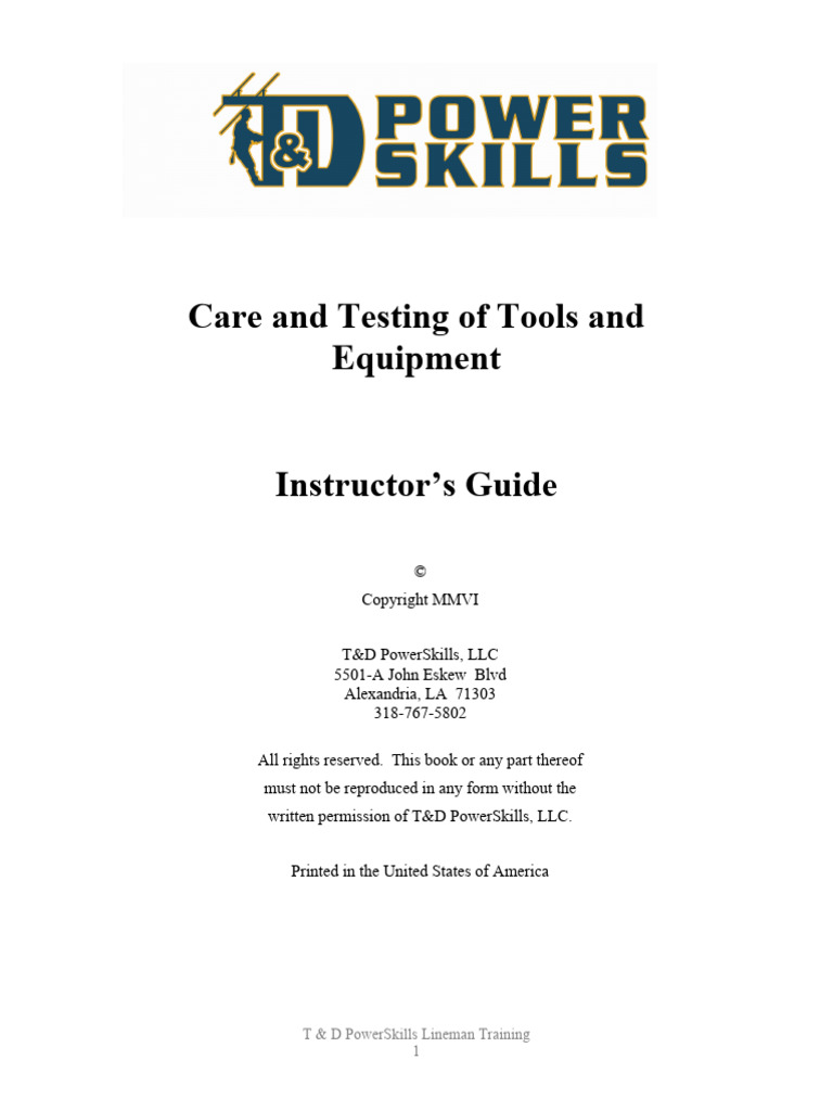 Care and Testing of Tools and Equipment Instructors Guide | PDF ...
