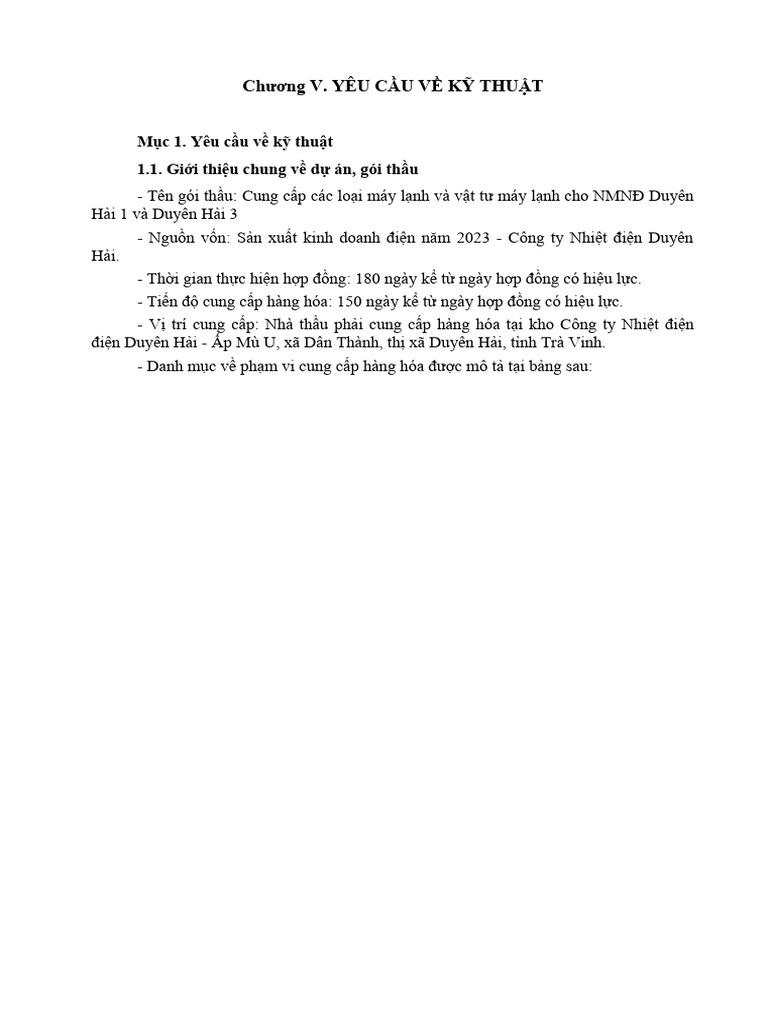 Chương V Yeu Cau Ve Ky Thuat | PDF