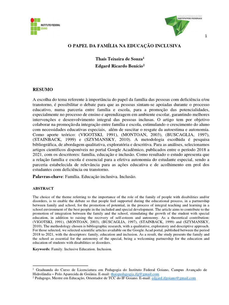 O Papel Da Família Na Educação Inclusiva | PDF | Educação Especial ...