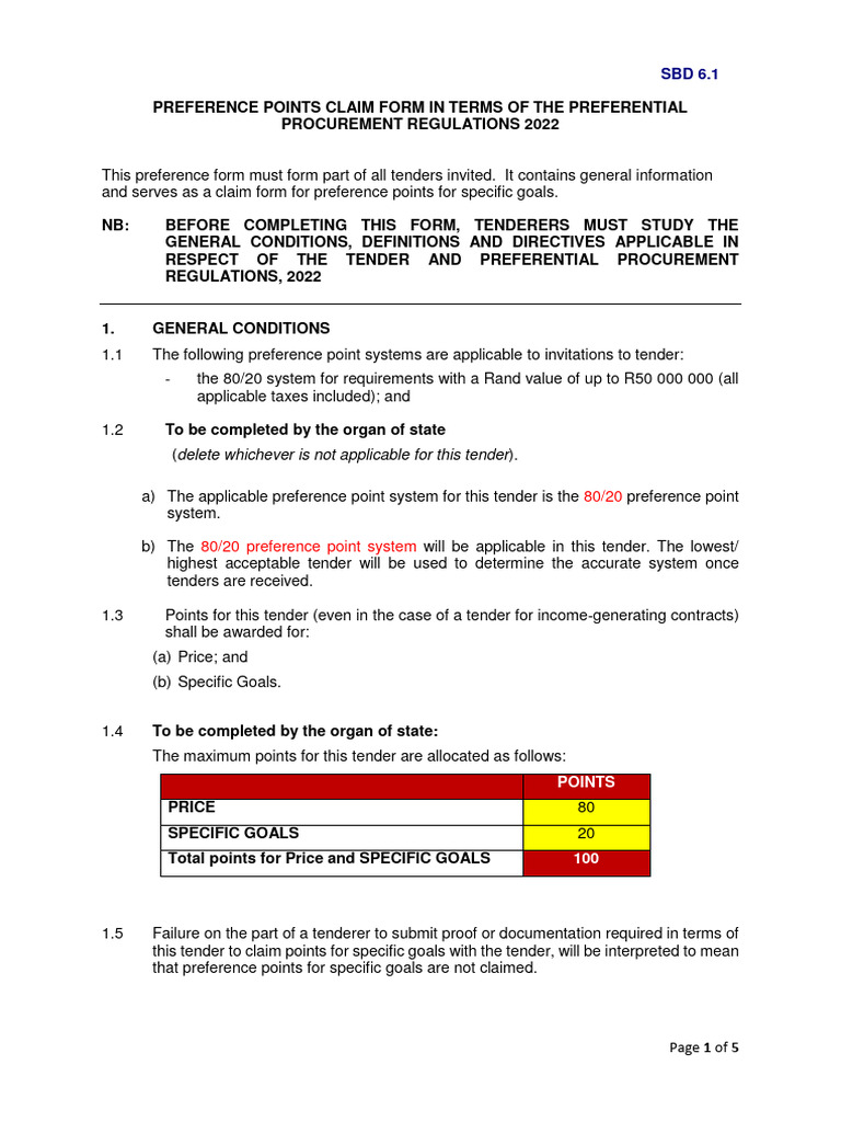 SBD 6.1 Preference Points Claim Form | PDF | Economies | Business