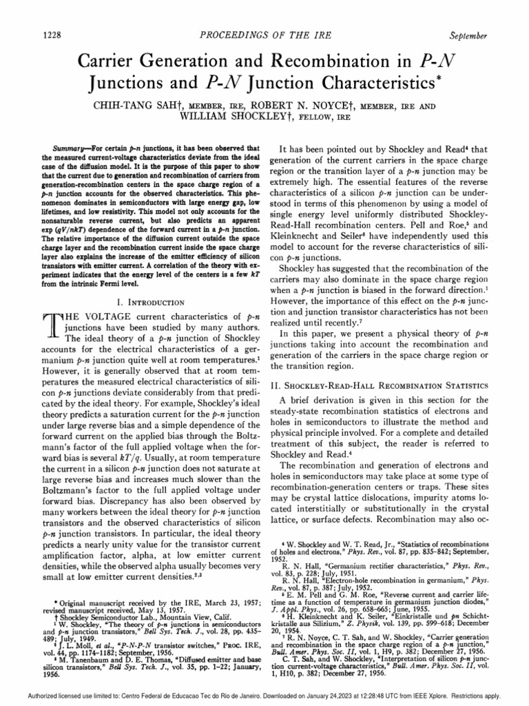 25 Carrier Generation and Recombination in P-N Junctions and P-N ...
