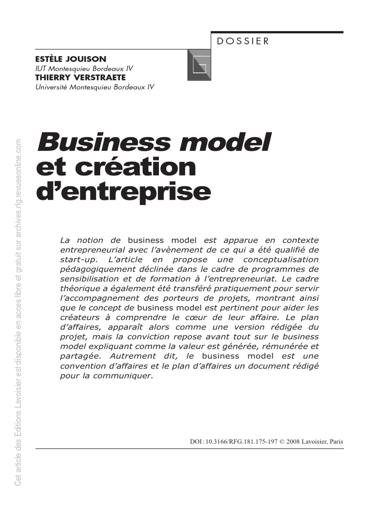 Business Model | PDF | Modèle d'entreprise | Plan d'affaires