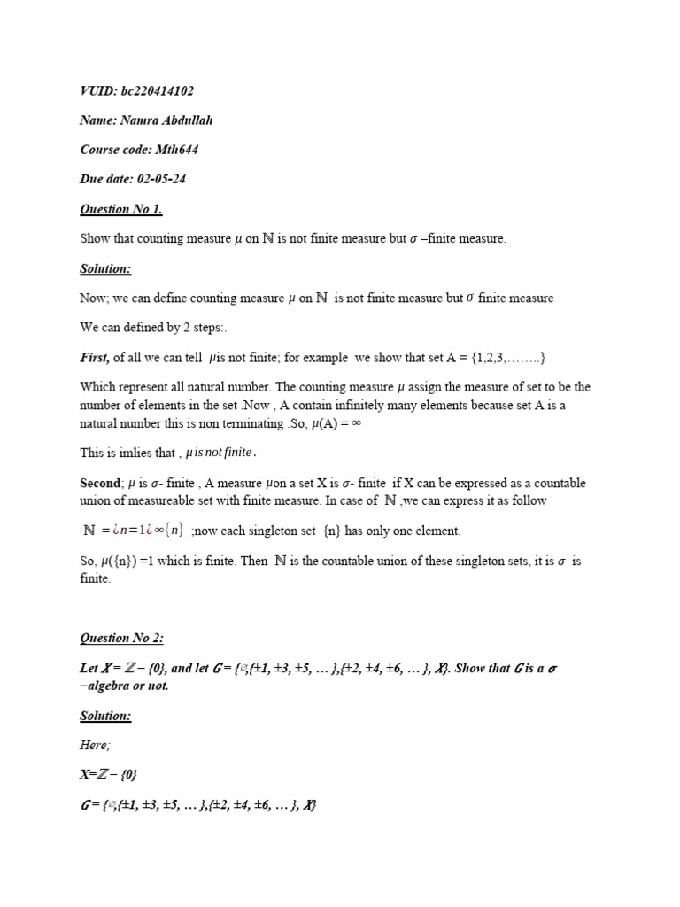 Assign.1 Mth644 | PDF | Measure (Mathematics) | Natural Number