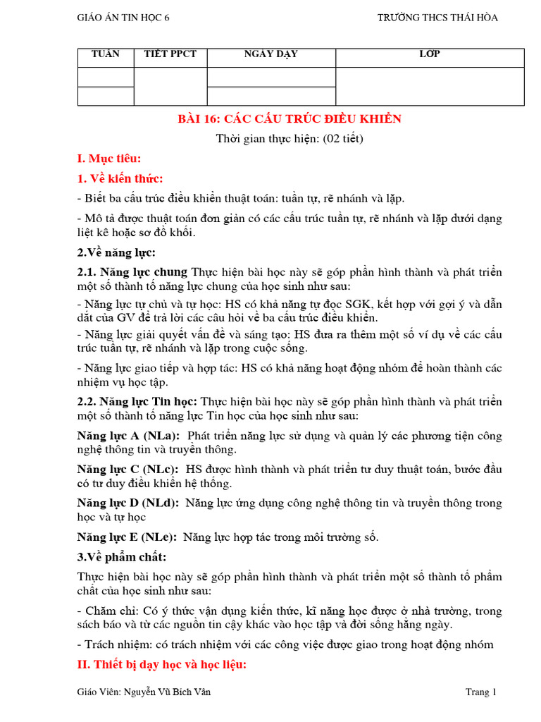 Tin hoc 6 tuan 22 bai 16 cac cau truc dieu khien pdf