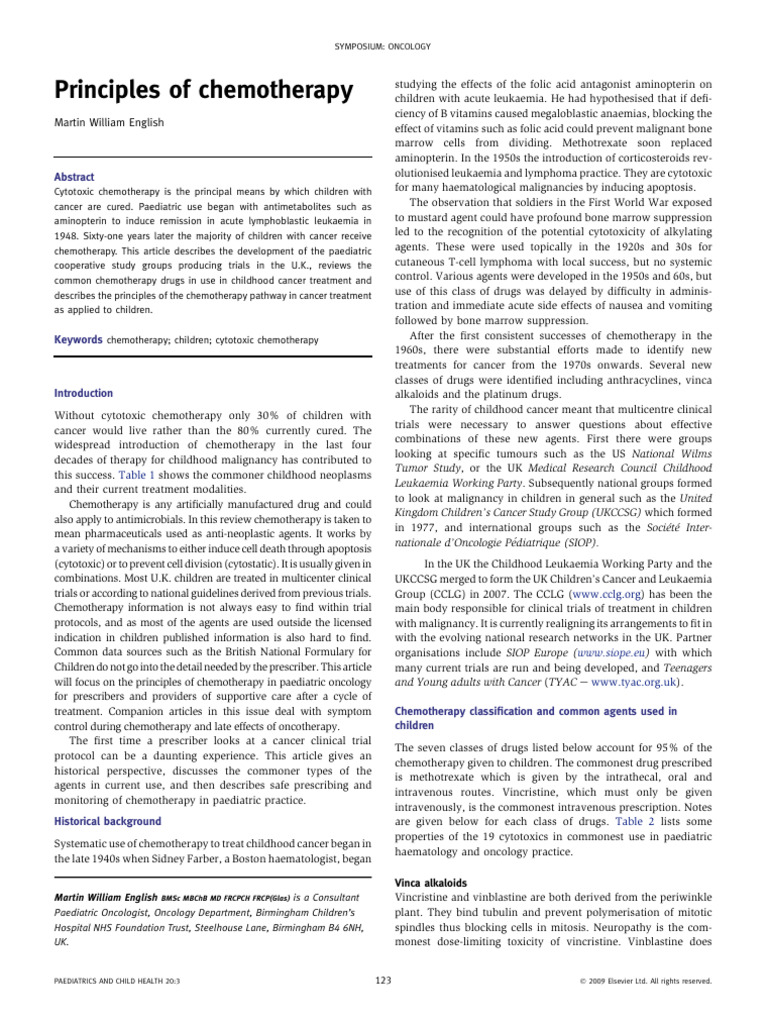 Principles of Pediatric Chemotherapy | PDF | Chemotherapy | Leukemia