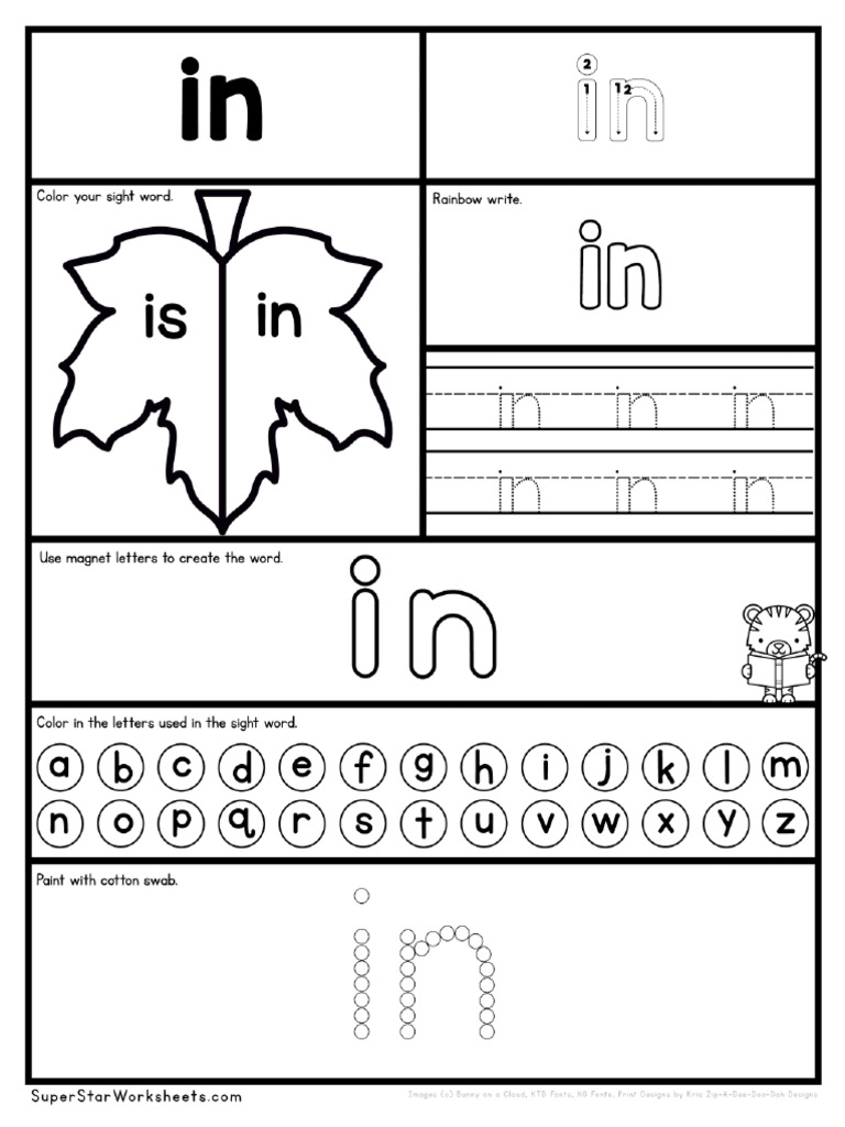 Preschool Sight Word Worksheet IN | PDF