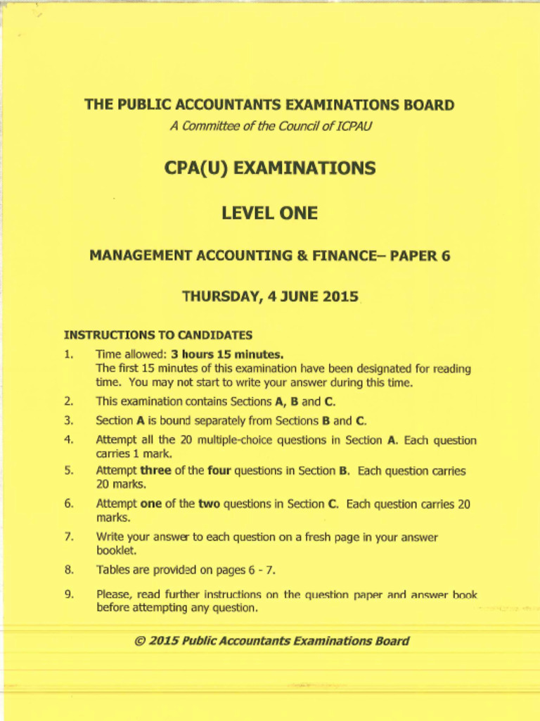 Management Accounting & Finance - Paper 6 | PDF