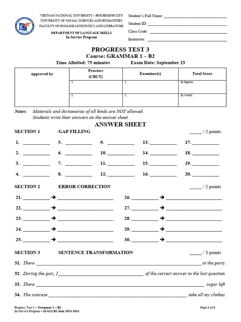 Progress Test 3: Grammar B2 Format | PDF | Linguistics | Human ...